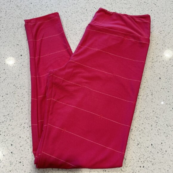 LuLaRoe OS One Size Leggings BCA Hot Pink Ribbon Stripes Breast Cancer Awareness - Picture 1 of 7